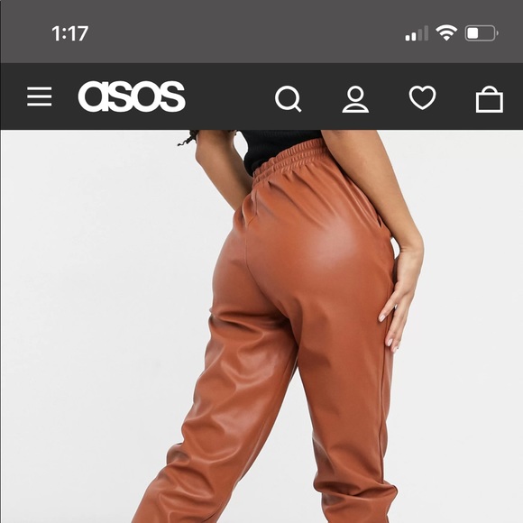 ASOS new look leather look sweatpants in rust - Picture 8 of 8